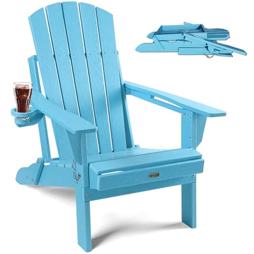 POWERWOOD Adirondack Chair with Cup Holder: Folding Adirondack Chairs Plastic HDPE Material Furniture - Composite Fire Pit Chairs Foldable for Outdoor/Backyard/Garden/Lawn/Deck/Porch/Patio