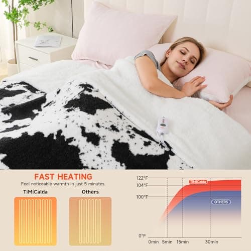 TiMiCalda Cow Print Electric Blanket - Full Size Cozy Soft Knitted Sherpa Heated Blanket with 4 Heat Levels & 10 Hours Auto-Off, Overheating Protection, Warm Gifts, 72"x84" 5