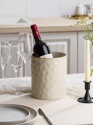 famiware Ocean Utensil Holder, 7.2"+5.8" Ceramic Kitchen Utensil Holder for Countertop, Cooking Utensil Crocks, Utensil Organizer for Spatula & Spoon, Kitchen Decor, Set of 2, Vanilla White 7