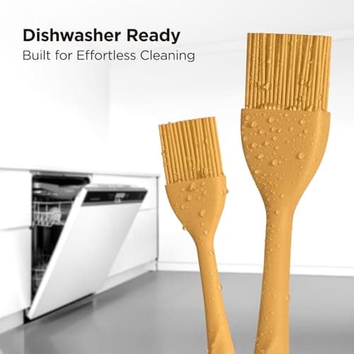 Kitchen Mama WaltzGrip Platinum Silicone Basting Pastry Brush: Set of 2 Heat-Resistant Brushes Utensils for Cooking, Baking, Grilling, Barbecue, and Spreading Oil, Butter, Egg (Yellow) 6