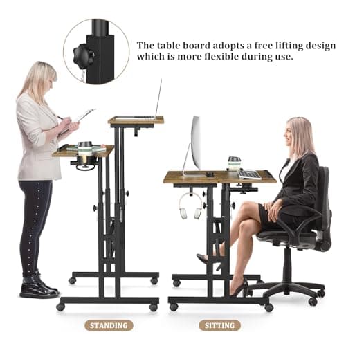 Enayplon Small Standing Desk with Wheels, Mobile Stand Up Desk, Portable Standing Table on Wheels for Walking Pad, Rolling Computer Desk Adjustable Height, Tall Table 6
