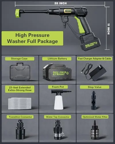 Cordless Pressure Washer Battery Powered; 990 PSI Cordless Power Washer with 4.0Ah Battery&Charger & 6-in-1 Nozzle; Portable Power Washer Cordless for Home; Battery Pressure Washer for Car Wash, Yard 8