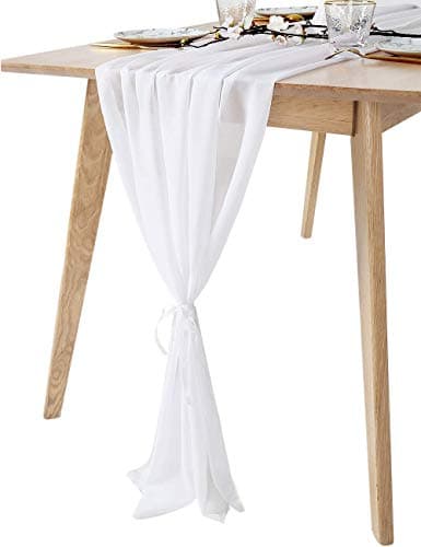 10Ft 1 Piece White Chiffon Table Runner 27x120 Inches Sheer Chiffon Fabric Bridal Party Romantic Wedding Reception Christmas Decorations