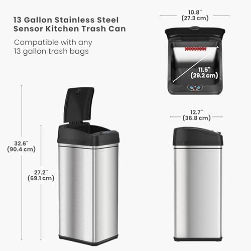 iTouchless 13 Gallon Patented Sensor Trash Can with Lid & Odor Filter, Original Inventor 50L Automatic Kitchen Garbage Bin, Fingerprint-Proof Stainless Steel, Pet-Proof Lock, Soft-Close, Silver 7