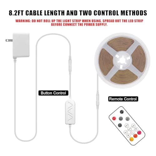 Tatazone White COB Led Strip Lights Max with RF Remote, 16.4ft 3000K Dimmable Ultra Bright Warm White COB Light Strip, Adhesive Indoor COB Led Lights for Living Room, Shelf, Cabinet 6