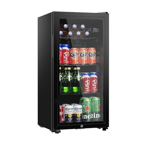 HAILANG Beverage Refrigerator, 3.2 Cu. Ft, Mini Fridge with Glass Door for Soda Beer, Freestanding Beverage Cooler for Office, Bar, Adjustable Shelving&Adjustable Foot