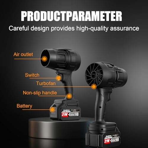 Cordless Leaf Blower with 2 x 4.0Ah Battery and Charger, 600,000 RPM Turbo Air Jet Blower, Lightweight Handheld Blower with Adjustable Speed for Patio Cleaning, Lawn Care, Car, Blowing Leaves and Dust 7