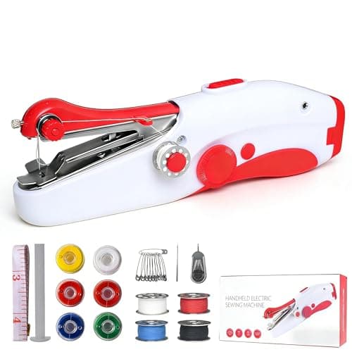 Portable Handheld Sewing Machine - Electric Mini Cordless Stitch Tool for Beginners & Adults | Quick Mending Repair Kit for Clothes, Fabric, Curtains, DIY Crafts | Travel & Home Use (Red)