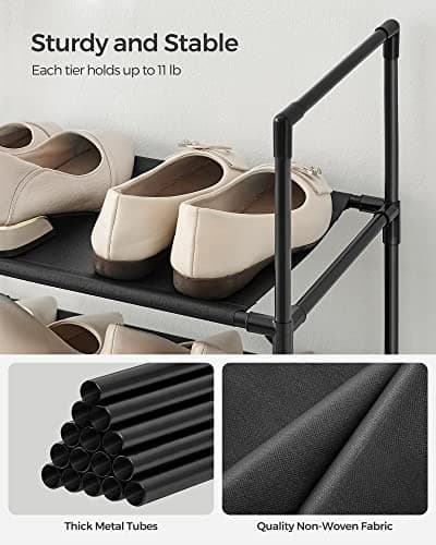 SONGMICS Shoe Rack, 10-Tier Shoe Shelf, Shoe Storage Organizer, 13 x 13 x 68 Inches, Metal Frame, Non-Woven Fabric Shelves, for Entryway, Bedroom, Black ULSR110B02 6