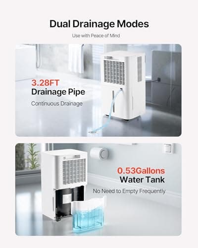 VEVOR 35 Pints Dehumidifier for Home & Basement, 2500 Sq.Ft Coverage, Drain Hose for Commercial & Industrial Use, Smart Humidity Control, Low Noise for Large Rooms, Warehouses, Bedrooms & Storage 6