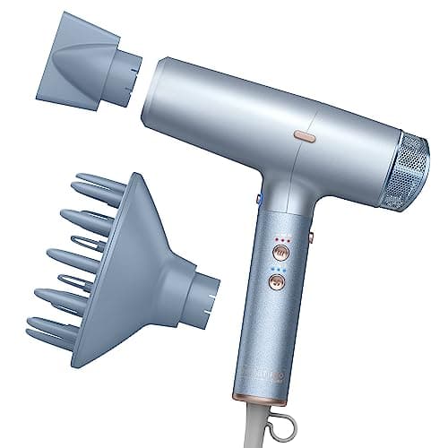 INFINITIPRO BY CONAIR Digital Dryer, Frizz-Reducing Ionic Hair Blow Dryer with Diffuser and Concentrator Attachments, Up to 5x More Speed and 90,000 RPMs for Advanced Drying Power, Blue