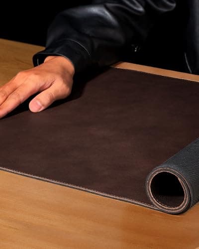 YSAGi Genuine Leather Desk Mat, 31.5"x15.8" Office Desk Pad, Thick Premium Table Pad with Stitched Line, Non-Slip Laptop Writing Pad with Rubber Base (Dark Brown, 31.5"x15.8") 5