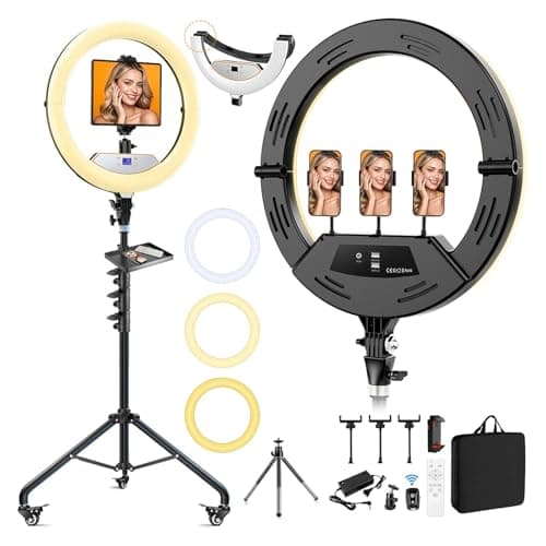 Auriani 22" Large Ring Light with Stand, Upgraded Foldable LED Big Ringlight with 75" Tripod & Mini Tripod Wheel Tray for Live Tattoo Makeup Video Recording Barber Photography