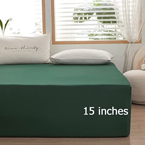 Bedding 1piece Queen Size Fitted Sheet Only- Bottom Fitted Sheet-Fits 15inches Deep Pocket Matress Sheet-Soft and Microfiber-Easy Care-Dark Green 6