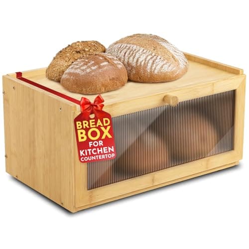 Culinary Couture Bamboo Bread Box for Kitchen Countertop - Large Capacity Storage BreadBox for Homemade Bread with Acrylic Window and Extra Top Storage