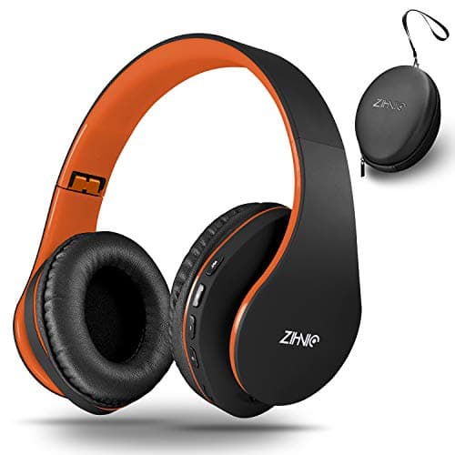ZIHNIC Bluetooth Headphones Over-Ear, Foldable Wireless and Wired Stereo Headset Micro SD/TF, FM for Cell Phone,PC,Soft Earmuffs &Light Weight for Prolonged Wearing(Black/Orange)