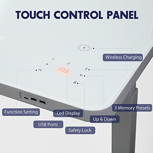 ERGOMORE Glass Standing Desk with Drawers and Touch Control Panel, 45 Inch Dual Motor Adjustable Desk with USB Ports & Wireless Charging, Sit Stand up Desk for Home & Office (Gray) 5