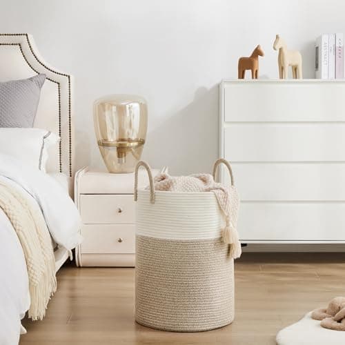 Cotton Rope Laundry Basket by YOUDENOVA, 58L Woven Collapsible Laundry Hamper, Clothes Hamper with Reinforced Handles in the Laundry Room, Bedroom, Bathroom, Brown 8