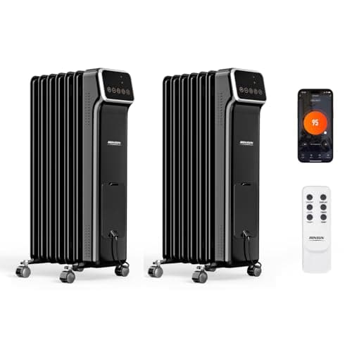 ROVSUN Oil Filled Radiator Heater w/Remote & APP Control, 1500W Portable Space Heater with Adjustable Thermostat, 24H Timer, Tip-Over & Overheat Protection for Indoor Use, Bedroom, Black, 2 Packs