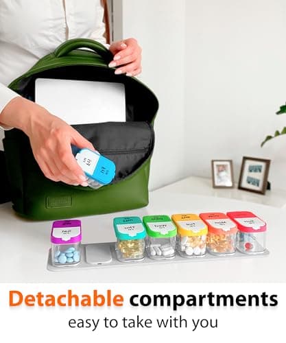 Extra Large Weekly Pill Organizer - XL Vitamin Holder with 7 Detachable AM PM Compartments - Portable Medicine Dispenser for Home and Travel, Big Supplement Container for Weekly or Daily Use, Rainbow 5
