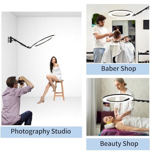 FEIFANTEAM 25 '' Ring Light Wall Mount with Phone Holder, Rotatable Triangle Boom Arm Overhead Light Stand for Photography Lighting Studio, Live Streaming, Salon, Barber Light, Beauty Tattoo Light 6