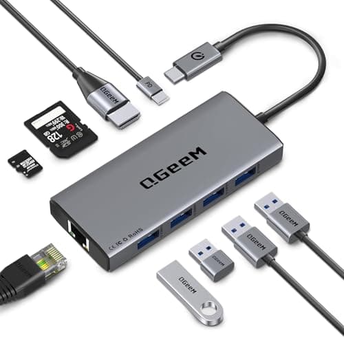 QGeeM USB C Hub Ethernet,9 in 1 USB Type C Hub HDMI Multi-Port Converter Adapter,100W Pd, USB 3.0,SD/TF Card Reader,Compatible for MacBook Pro Air Ipad HP Dell Lenovo Chromebook etc.