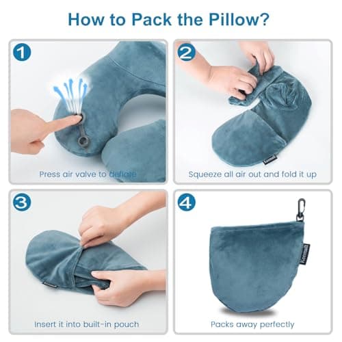 Keemall Inflatable Travel Neck Pillow for Airplane Sleeping Blow Up Neck Support Air Pillow Traveling on Plane Long Flights Washable 7