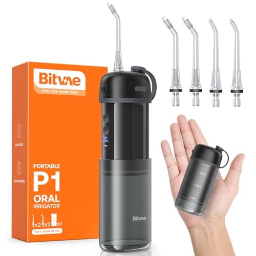 Bitvae P1 Water Dental Flosser, Travel Water Teeth Picks, Cordless Mini Water Cleaner Picks with Telescopic Water Tank, IPX7 Waterproof Flossing Cleaning Picks, Brace & Sensitive Teeth Care, Black