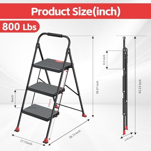 Step Ladder Foldable Folding Stool - for Home Adults Kitchen 3 Stepping Extension Tall Heavy Duty with Handrails - Closet Stepstool Stair Ladders Extendable Stepladder for Indoor House 800Lbs 7
