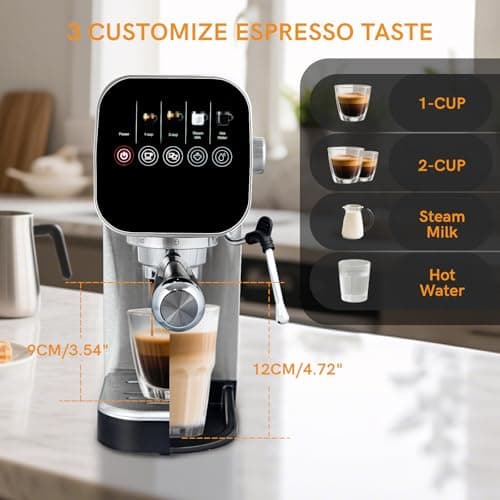 ChefAidPower Espresso Machine, 20 Bar, Milk Frother, 30oz Water Tank, Touchscreen, Stainless Steel 5