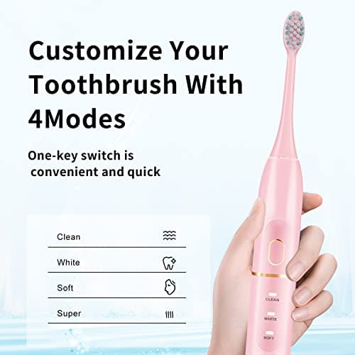 kingheroes Electric Toothbrush Set, Comes with 8 Brush Heads & Travel Case,4 Modes with 2 Minutes Built in Smart Timer, One Charge for 60 Days, 42000 VPM Motor (Pink) 5