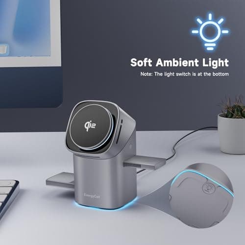 EnergyCell Rotating Wireless Charger, Qi2 Certified 2X Faster 15W for iPhone Charging Station 17/16/15/14/13, Apple Watch, AirPods, 3 in 1 Charging Station Apple Magnetic with Heat Dissipation, Grey 6