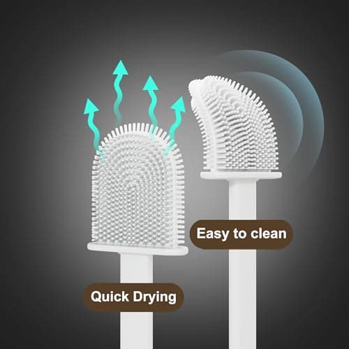 Silicone Toilet Brushes & Holders – Pack of 2 Long Non-Slip Handle, Flexible Bristles for Easy Cleaning – Modern Drip-Free Base, Durable White Bathroom Toilet Brush Set with Holder 5
