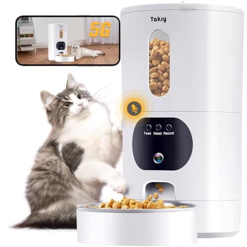 Automatic Cat Feeders Camera 5G: WiFi Easy to Clean Timed Smart Dog Food Dispenser 2-Way Audio Memory Function Pet Feeder HD 1080P Video Record APP Control Dry Food Clear Night Vision Yakry