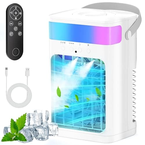 Fioge Portable Air Conditioner, Cooling Fan with 3 Speeds & 3 Modes, Evaporative Mini Air Conditioner Fan with Remote for Home/Office, Night Light, 1500 ml