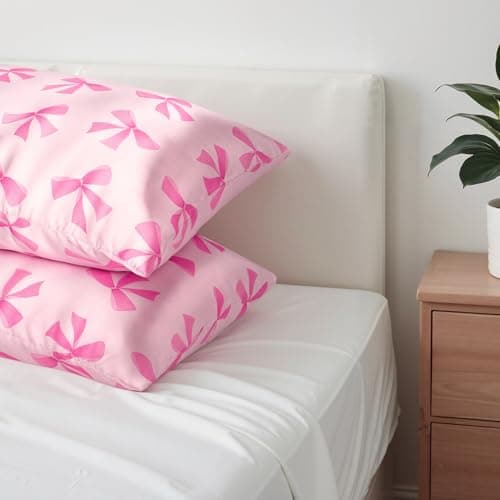 YZFDUI Pink Bow Satin Pillowcase for Hair & Skin Care, Standard Size Set of 2 - Luxurious Satin Pillow Cover with Envelope Closure(20x26 Inches) 6