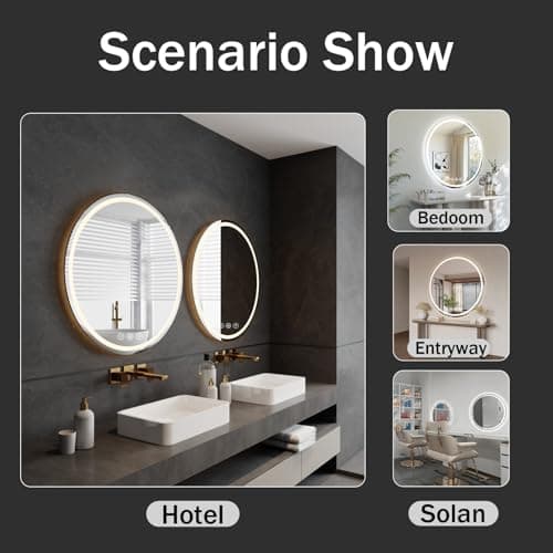 WISSMIELS LED Bathroom Mirror 20 Inch Round Bathroom Mirror with Lights, Circle LED Mirror, Wall Mounted Lighted Bathroom with 3 Colors Brightness, Anti-Fog, Dimmable, Shatter-Proof 8