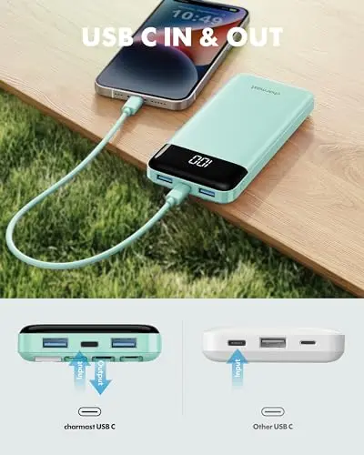 charmast Portable Charger with Built in Cables, Power Bank with Cords Wires, Slim 10000mAh Travel Battery Pack 6 Outputs 3 Inputs 5A Fast Charging for Samsung Google Pixel LG Moto iPhone iPad 8