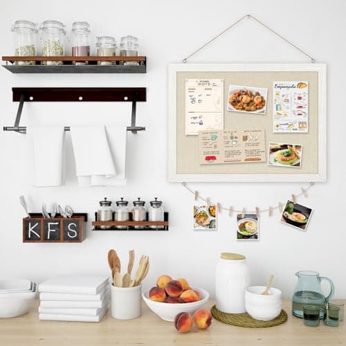 DOLLAR BOSS Bulletin Boards with Linen 1-Pack 16''X 12'' Double-Sided Cork Board for Walls Wood Framed Bulletin Boards, Small Pin Board for Home Kitchen Office Decorative Hanging 10 Pushpins 8