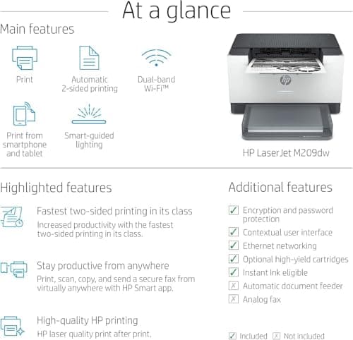 HP Laserjet M209dw Wireless Black & White Laser Printer, Single-Function, Print, Best for Home Office (Renewed) 4