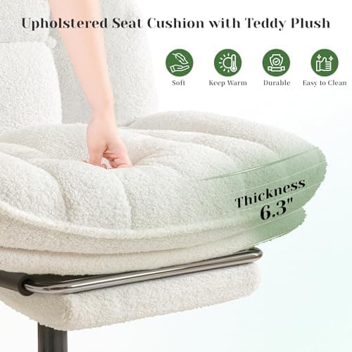 DurayLoly Cross Legged Office Chair with Foot Rest, 6.3" Thick Cushioned Criss Cross Chair with Wheels, Height Adjustable Swivel Vanity Chair for All-Day Comfort (White) 8