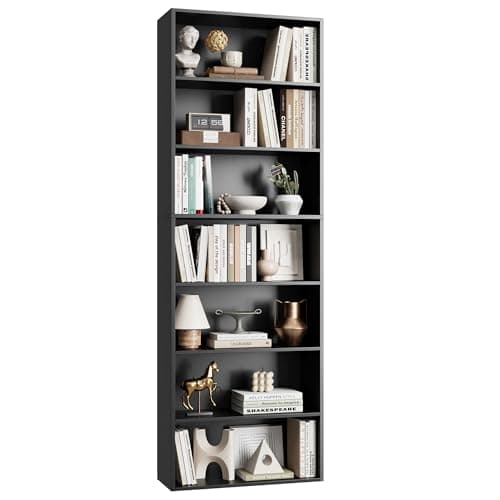 FACBOTALL 82" Tall Bookshelf, 7-Tier Open Shelves Bookcase, Freestanding Display Storage Shelves, Tall Bookcase Home Decor Furniture for Home Office, Living Room, Bedroom, Black
