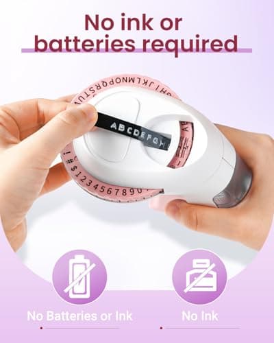 Embossing Label Maker Machine, Pink Omega S Embossed Label Maker, 3D Embossing Labeler Portable Handheld Old School Label Printer for Home Office DIY 6