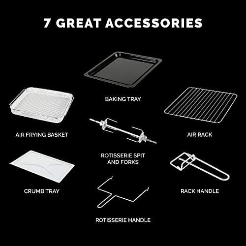 Kalorik MAXX Air Fryer Oven, 26 Quart 9-in-1 Countertop Toaster Oven and Air Fryer Combo - Fry, Bake, Roast, Rotisserie, & More, Large Glass French Doors & 7 Accessories, 1700-Watts, Stainless Steel 9