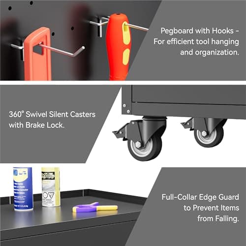 COFaR Heavy-Duty Rolling Storage Cabinet, 2-Door Metal Garage Cabinet with 2 Adjustable Shelves, Lockable Wheels & Locking Doors, 35"H Large Capacity Tool Chest for Workshop, Garage, Warehouse - Black 5