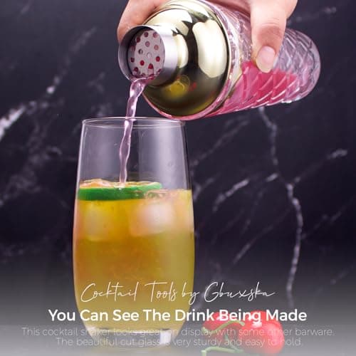 Gbuxska Glass Martini Shaker, 14.2 Oz Martini Shaker with Strainer for Home Use & Bar Cart, (Gold) 5