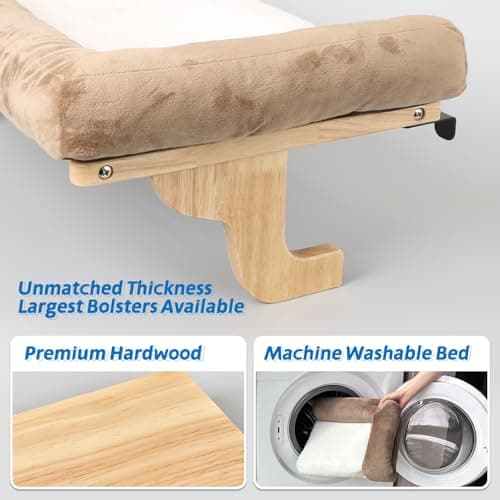 Zakkart Cat Perch for Window Sill with Bolster - Orthopedic Hammock Design with Premium Hardwood & Robust Metal Frame - Cat Window Seat for Large Cats and Kittens - Natural Color Wood Brown Bed, 24''W 7