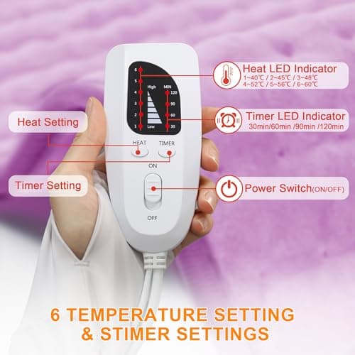 Deepsoon Heating Pad,Electric Heating Pads for Back,Neck,Abdomen,Moist Heating Pad for Shoulder,Knee,Arms,Legs,Dry/Moist Heat & Auto Shut Off,Christmas Gifts for Men and Women,Light Purple,24x12 Inch 6