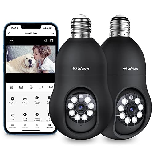 LaView 4MP Bulb Security Camera 2.4GHz,360° 2K Security Cameras Wireless Outdoor Indoor Full Color Day and Night, Motion Detection, Audible Alarm, Easy Installation, Compatible with Alexa (2 Pack)