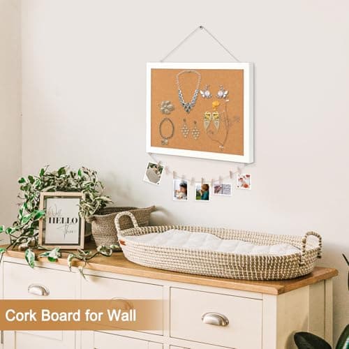 AMUSIGHT Double-Sided Cork Board for Wall, 16" x 12" Hanging Wood Framed Small Bulletin Board, Picture Display Vision Board Corkboards for Wall Room School Office Decor, 20 Pushpins (Vintage White) 6